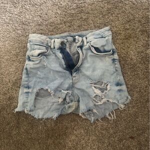 Blue Distressed Jean Shorts with Raw Hem